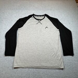 Head Raglan Long Sleeve Tee Men's M Gray Black Tagless Baseball Gym Training